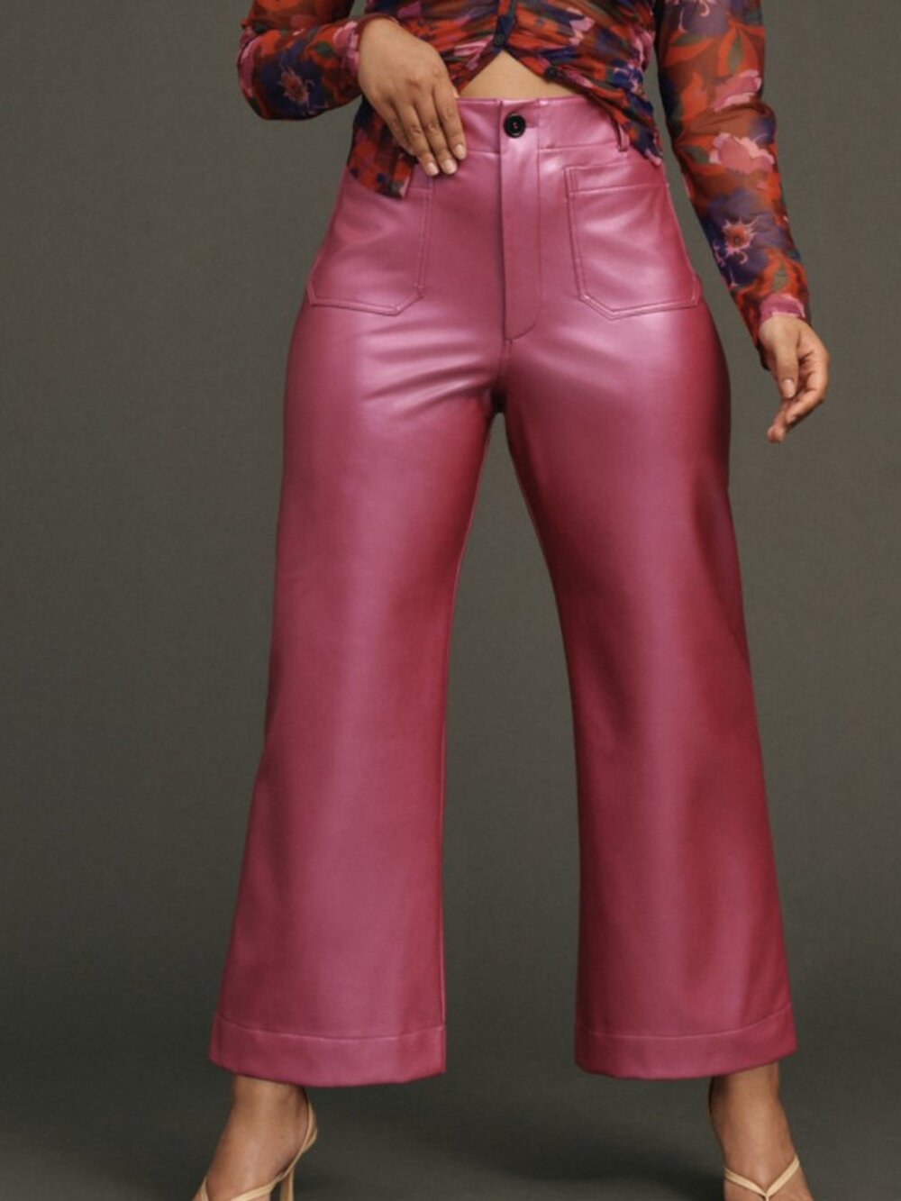 Anthropologie Maeve The Colette Cropped Wide-Leg Vegan Leather Pants- Rose Pink